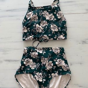 Green floral bathing suit